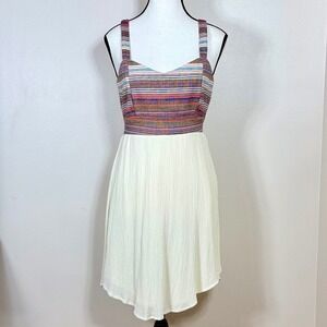 Womens Boho Dress 5/6 Multicolor Stripe Ivory Open Back Fit Flare Southwestern
